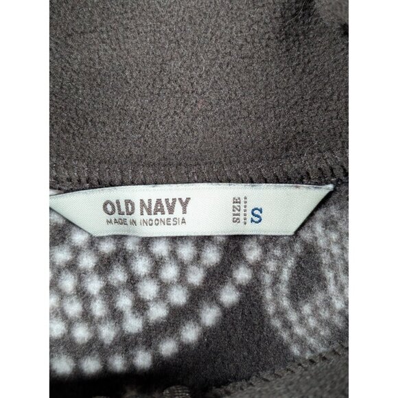 Old Navy Fleece Full Zip Sweater Womens Size Small Brown Hearts Peace Graphic - Picture 2 of 6